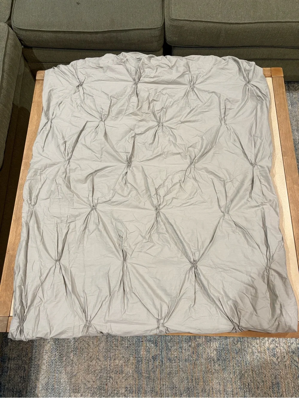 West Elm Pintuck Tufted Organic Cotton Duvet Cover - Light Gray